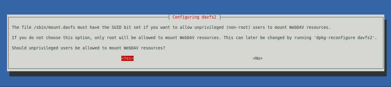 Screenshot of davfs2 package configuration option